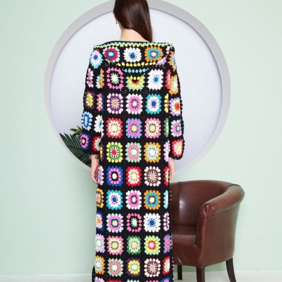 Crocheted Granny Square Cardigan Sweater xl xxl Homemade - Picture 6 of 10